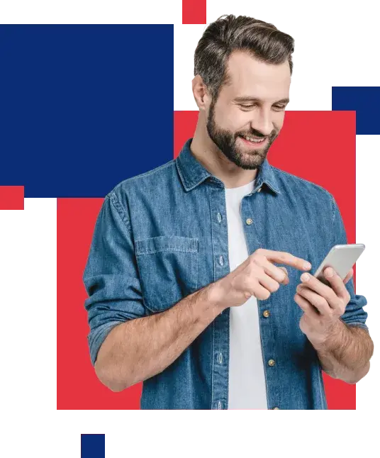 Design with man on mobile device